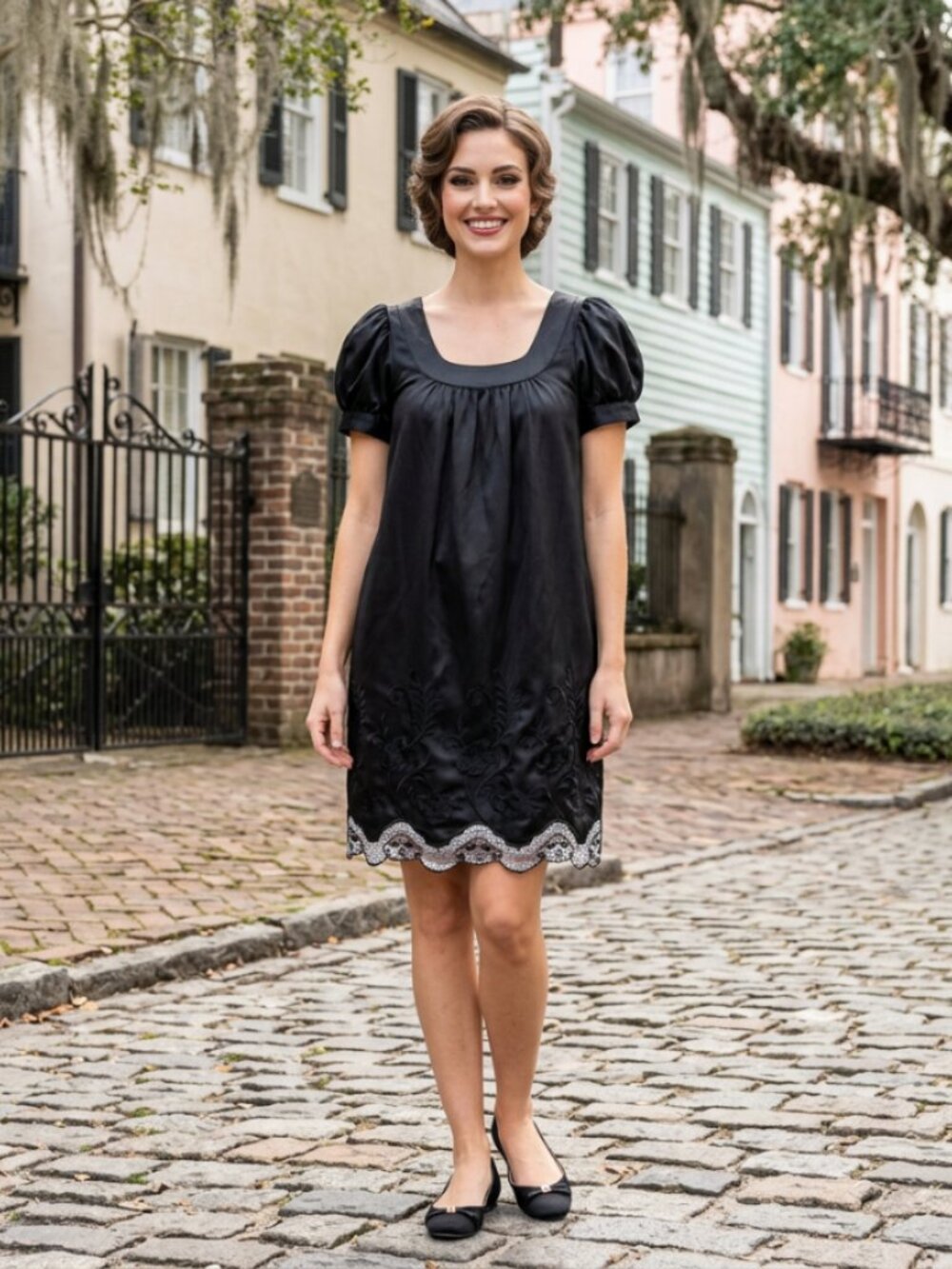 Vtg Y2k Voom By Joy Han Black Silk Eyelet Dress New Deadstock